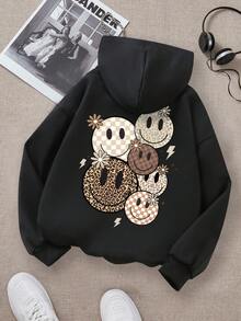 像素熔岩鸭印花图案卫衣，青少年/青年休闲风格，适合春秋季穿着，可用于购物、上学、聚会、旅行等场合。 - 黑色 - 查看 1