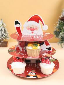 1 pièce Support à gâteau en papier de Noël, support à 3 niveaux de design Père Noël pour cupcakes, support de présentation pour desserts, plateau à gâteau/dessert pour la décoration de table de Noël, support à gâteau, assiettes à gâteau, support d'affichage de desserts, décorations de Noël pour la maison