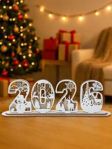 1 peça de ornamento decorativo de placa de madeira para o Ano Novo de 2026, suprimentos de decoração para festas de fim de ano em família, lembrancinhas de festa de Feliz Natal de 2025, decoração de Natal de 2025, decoração de Ano Novo para sala de estar, cozinha, mesa de jantar e banheiro, decoração de atmosfera para o dia de Ano Novo de 2026, decoração de mesa, decoração de casa, decoração de inverno, decoração de primavera - Sinal de 2026 - Ver 5