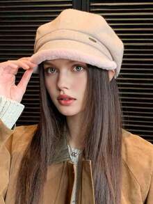 1 pezzo Berretto da donna in tinta unita, nuovo per autunno/inverno, con bordo in pile, cappellino casual versatile alla moda, adatto per uso quotidiano
