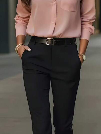 Women's Trousers - Elegant And Fashionable, Suitable For Work, Without Belt Black Spring