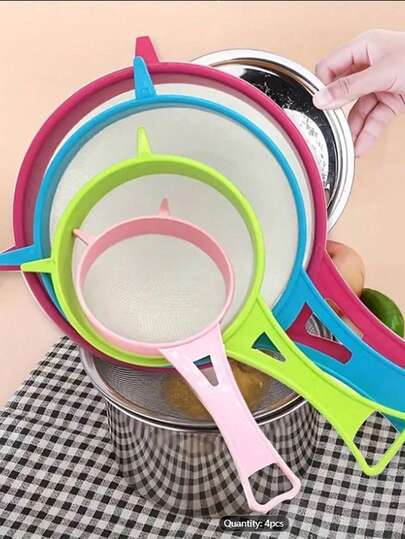 4pcs Versatile Fine Mesh Strainer Set With Comfort-Grip Handles - Ideal For Sifting Tea, Straining Juice & Flour, Soy Milk Filtration - Essential Kitchen Accessories For Daily Cooking & Baking Tasks,Kitchen Strainer Set With Fine Mesh, Essential Kitchen Tools & Kitchen Accessories, A Must-Have Kitchen Tools Gift For Home Chefs, Space-Saving Storage For Kitchen Organizers,Christmas Kitchen Gifts Idea