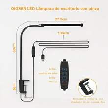 OIOSEN LED Lámpara de escritorio con pinza, largo cuello de cisne flexible de metal USB Lámparas de mesa, 3 modos de brillo 10, clip de luces para la oficina en casa cuidado de ojos (Negro) - Negro - Ver 4