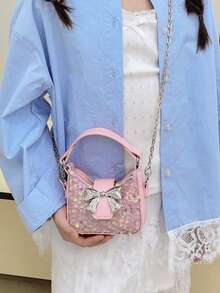 Cute Bow Sequin Decor Girls' Mini Chain Crossbody Bag - Pink - View 3