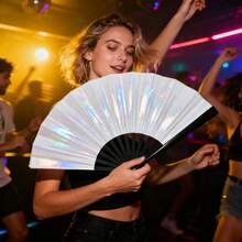 1pc Vintage Style Black Handled Double-Sided Fabric Folding Fan With Chinese Dragon Ink Painting Design - Black - View 5