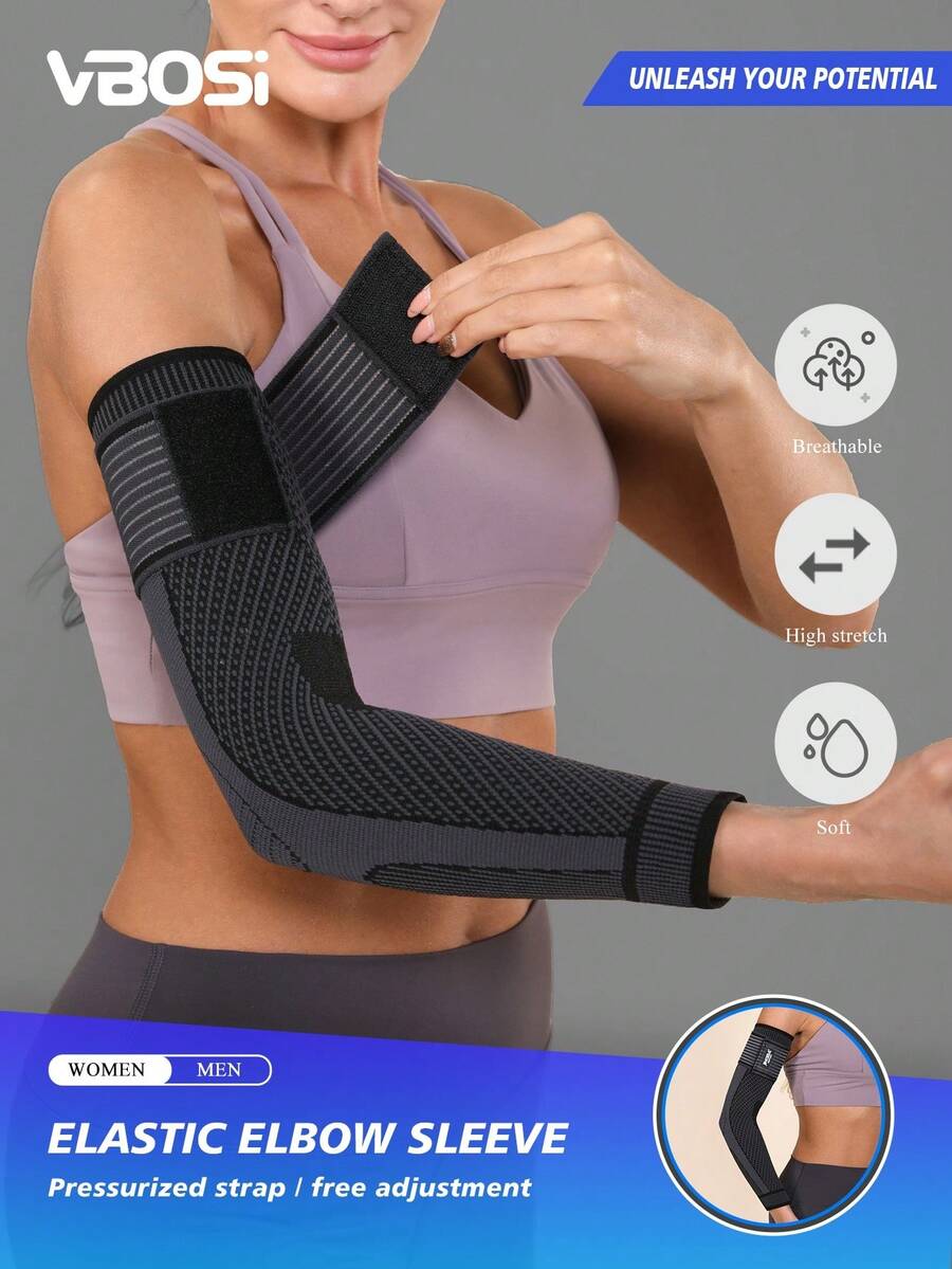 VBOSI 1pc Elastic Breathable Unisex Elbow Sleeve - Adjustable Compression Elbow Support For Sports And Daily Life, Fitness Accessory For Men And Women