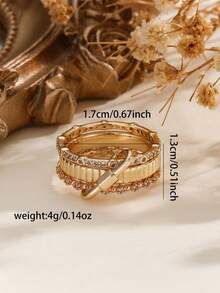 Fashionable Multilayer Adjustable Cubic Zirconia Combination Keychain Ring, Suitable For Women's Daily Wear - Set Of Rings - View 4