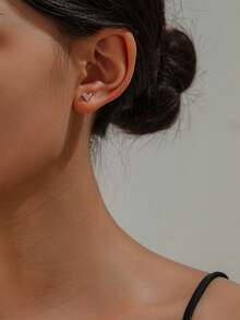 Nooxian 1 对时尚优雅精致微镶嵌锆石心形流苏吊坠耳环女士 - 金黃色 - 查看 6