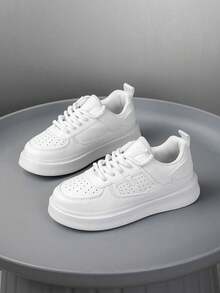 1 Pair Teen Low-Top Sneakers, PU Leather Sport Shoes, Casual Indoor/Outdoor Running Footwear, Lightweight, Anti-Slip, Breathable, Comfortable, Fashion, Campus Style, Pink Color Combination - White - View 7