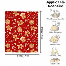 1pc Christmas Flannel Blanket, Cozy Soft Plush Throw With Gingerbread Man, Candy Cane, Snowflake & Christmas Tree Patterns, Festive Holiday Decor Blanket For Couch Bed, Warm Xmas Gift Blanket