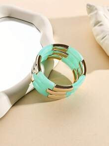 1pc Fashionable 3-Layer Wide Elastic Bracelet, Colorful Resin Beaded Bracelet, Acrylic Jewelry Gift For Women, Girls, Friends, Suitable For Daily Wear, Party, Travel - Multicolor - View 13