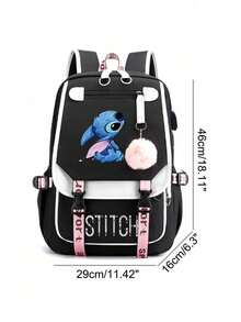 Stitch 3D Printed Cartoon Cute Backpack With USB Charging Port, Casual And Durable Outdoor Travel Backpack For Adults, Girl And Boy - Multicolor - View 2