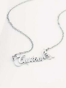 1pc Customized Crown & Butterfly Name Necklace - Elegant Stainless Steel Jewelry With Personalized Pendant, Suitable For Birthday, Holidays And Casual Wear
