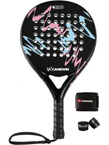 Camewin Palas de Pádel con Fundas,1 Raquetas y 1 Muñequeras, 2 Grips, Kit de Raquetas para Pádel Fabricadas 100% Fibra de Carbono y Núcleo de Espuma Flexible de Memoria EVA - blanco - Ver 5