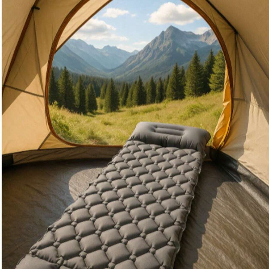 1 件户外单人充气 TPU 睡垫，超轻便携露营，防潮脚压床垫 - 灰色 - 查看 1