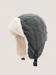 1pc Winter Ski Hat, Fleece Lined Windproof Earflap Cap, Warm Cycling Beanie For Men, Northeastern Cold-Proof Hat