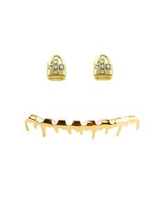 1 Set Smooth Single Tooth Jewelry Combo, Zirconia Cross Paired With Asymmetrical Thin Teardrop Metal Punk Tooth Grillz, Unisex Holiday & Carnival Accessory - Multicolor - View 10