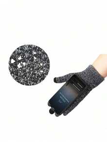 1 Paar berührungsempfindliche rutschfeste gestrickte Handschuhe, warm und schützend für Outdoor-Radfahren im Winter, einfarbig aus Polyester