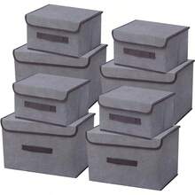 Cajas de Almacenamiento, Cajones Organizadores 8pcs, Closet Organizador de Ropa de Tela Plegables con Tapas, Cestas de Lino Cubo para Ropa Juguetes Libros Armario Dormitorio - Gris - Ver 2