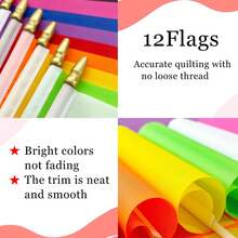 WEITBF 12Pcs 8*12 Inch Solid White Red Orange Yellow Green Blue Purple Black Pink Flags Set Small Blank Sublimation DIY Flags On Stick Mini Triangle Handheld Solid Color Graffiti Flag - đen - Xem 3
