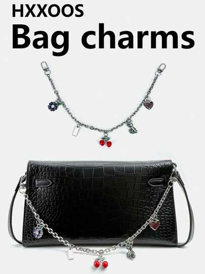 HXXOOS One Y2K Cherry Heart Bag Chain, Vintage Silver-Tone Alloy Bag Charm, Detachable Lobster Clasp, Fits Tote/Shoulder/Crossbody/Hobo, INS Style Gift For Girls, Women, Students, Couples.