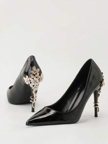 Fashionable Metallic Floral Stiletto High Heel Pointed Toe Women's Dress Shoes, Elegant European Style - White - View 1