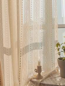 2片/套 波西米亚米色薄纱窗帘，适用于客厅杆袋式半透明窗帘，几何乡村风、农舍风卧室、婴儿房装饰，波西米亚薄纱窗帘 - 米色 - 查看 17