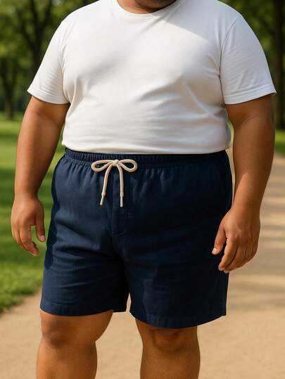 Suffix Short Masculino Plus Size de Linho Casual Cintura Elástica com Bolsos Confortável Praia e Passeio
