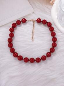 1pc Fashionable Minimalist Versatile Round Acrylic Beaded Necklace For Women, Suitable For Holidays And Everyday Wear - Beaded Necklace - View 5