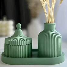 3 件套硅胶模具套装，多功能 DIY 工艺套件，用于烛台、椭圆形托盘和条纹储物罐/花盆，适用于环氧树脂、混凝土、石膏 - 非常适合家居装饰和珠宝展示 - 白色 - 查看 3