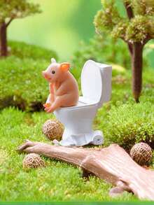 1pc Toilet Frog & Pig Figurine For Garden, Home And Car Decoration - Multicolor - View 7