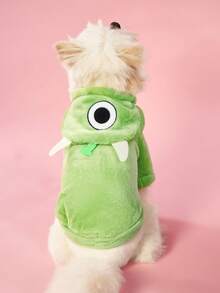 PETSIN 1 Peça Roupa de Estimação Conjunto Curto de Flanela com Desenho Animado de Cachorrinho Feliz - Antena para Estimação - Verde - Visão 7