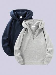 男士户外半拉链连帽衫（白色和灰色），男士时尚日常连帽夹克