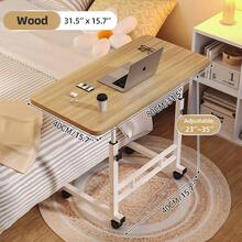 1pc Adjustable Height Sofa Side Table, Adjustable Bedside Table, 3 Tier Shelves Overbed Table With 360° Swivel Wheels 23.6-35.4in Height Adjustable Mobile Laptop Table Standing Rolling Bedside Table For Home Living Room Bedroom - 木紋 - 查看 15