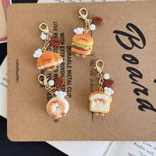 1Pc Little Chef Bread Coffee Beans Turning Bag Zipper Buckle Earphone Bag Pendant Mobile Phone Charm - 09-2765 Bánh mì nướng đầu bếp cuốn - Xem 2