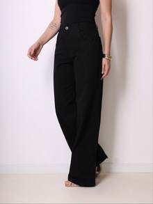 Women's Wide Leg Jeans, High Waist, Butt Lifting, 2025 - 黑色 - 查看 3
