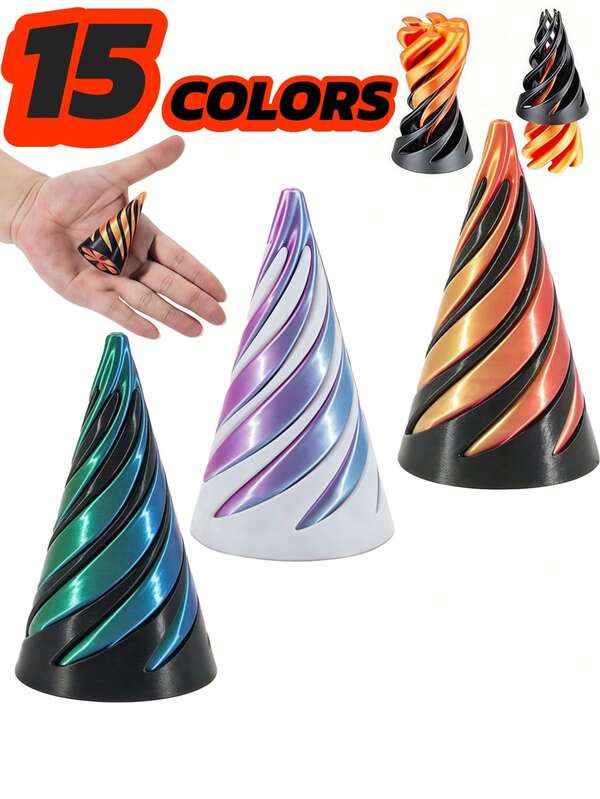 1/2pcs 3D Printed Spiral Cone Christmas Tree Decorations, Plastic Material, Double-Sided Spiral Cone 3D Printed, Can Relieve Anxiety, Can Be Used As Fidget Toy, Sensory Toy, Stress Relief Toy. Double-Sided 3D Printed Spiral Cone - Gradient Color Structure, Suitable For Holiday Home And Office Desk Decor.