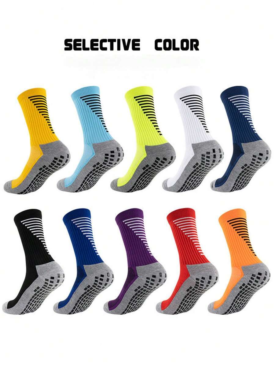 1/5 Pairs Men's Sports Socks, Towel Bottom Moisture Wicking Shock Absorbing Non-Slip Socks, Football Socks, Basketball Socks, Compression Socks