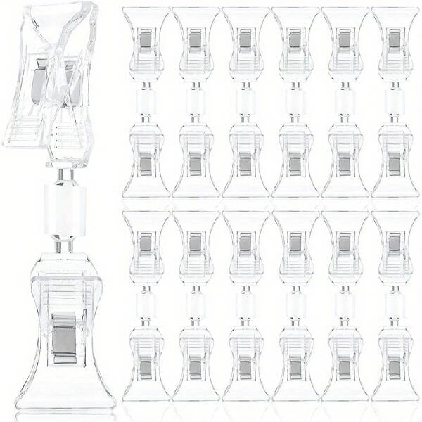 6/12pcs Transparent Rotating Double-Sided Clip - 360° Adjustable Clip Holder For Price Tags, Business Cards, Retail Labels - Durable Plastic Clip For Clothing Stores, Offices, Shopping Baskets, Merchandise Accessories | Transparent Design |