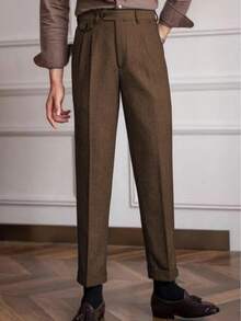 Mens Pants Tweed Herringbone Vintage Dress Pant Trousers Regular Fit Suit Pants For Men - 棕色 - 查看 3