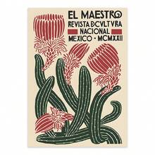 1pc Canvas Poster, Print Mexican Exhibition Poster, Botanical Poster, Vintage Mexican Culture Decor, Blooming Cactus, Canvas Painting Home Decor For Living Room Office Wall Art, No Frame