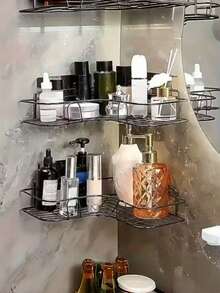 Rust-Proof Stainless Steel Corner Shower Caddy, Includes Double Hook Adhesive Strips, Multi-Tier Wall Mounted Bathroom Organizer For Shampoo, Conditioner And Cosmetics, Space-Saving Design, Durable Black Finish, Suitable For Modern Bathrooms, Shower Shelf