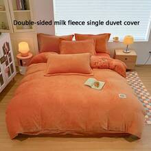 1 Stück einfarbige minimalistische dicke und warme doppelseitige Bettbezug aus Milchvelours, weiche und flauschige Textur, dick und warm, kleines Stoffetikett, Reißverschluss an der Seite, doppelseitiger Fleece entspricht einer Steppdecke, geeignet für Komfort im Innenbereich, maschinenwaschbar, tolles Geschenk für Eltern, Familie und Freunde zu Feiertagen und Zusammenkünften oder als Heimtextil-Geschenk (Kissenbezug nicht enthalten)