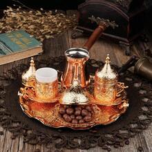 2023 Turkish Greek Arabic Coffee Full Set With Cups Saucers Lids Sugar Bowl Tray And Copper Coffee Pot 12 Pcs
