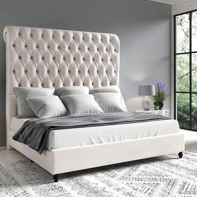 Merluxy Queen/King Size Platform Bed Frame With 60" Tall Sleigh Upholstered Headboard, Velvet Bed Frame, No Box Spring Needed