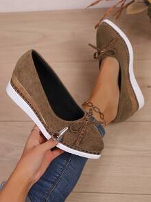 Damen Schlüpf-Loafer mit Schleifen-Dekor, Plateau, leicht, bequem, atmungsaktiv, geeignet für tägliche Modekleidung