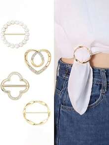 4 piezas de Clips para Bufanda - Clips de Corbata para Camiseta, Hebilla de Esquina de Ropa, Pasador de Corbata Redondo de Metal Elegante para Mujeres (Dorado) para Vestido