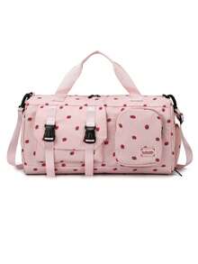 Corduroy Luggage Bag, Strawberry Travel Bag For Girls, Lightweight Handbag Shoulder Bag, Multifunctional Sports Gym Bag