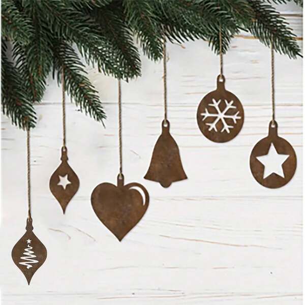 6-Piece Vintage Metal Christmas Ornament Set - Rustic Snowflakes, Hearts, Bells, And Circles, Suitable For Indoor/Outdoor Holiday Decoration, Perfect Housewarming Gift, Suitable For Christmas