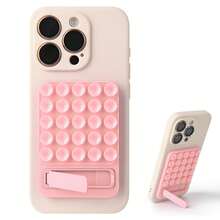 2-In-1 Silicone Suction Cup Phone Holder, With Suction Cup And Stand, Compatible With Iphone And Android Phones, Selfie, Video And Live Streaming Sticky Stand, Strong Suction Silicone Phone Protective Case, With Metal Stand Foldable On Desktop, TPU Soft Leather Texture Anti-Slip, Fashionable And Multifunctional - Multicolor - View 3